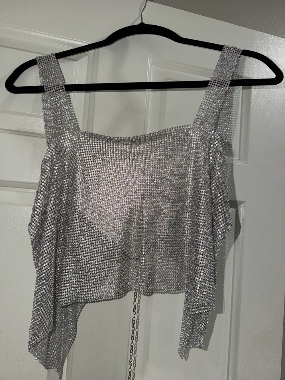 Silver Mesh Sparkle Crop Tank Top